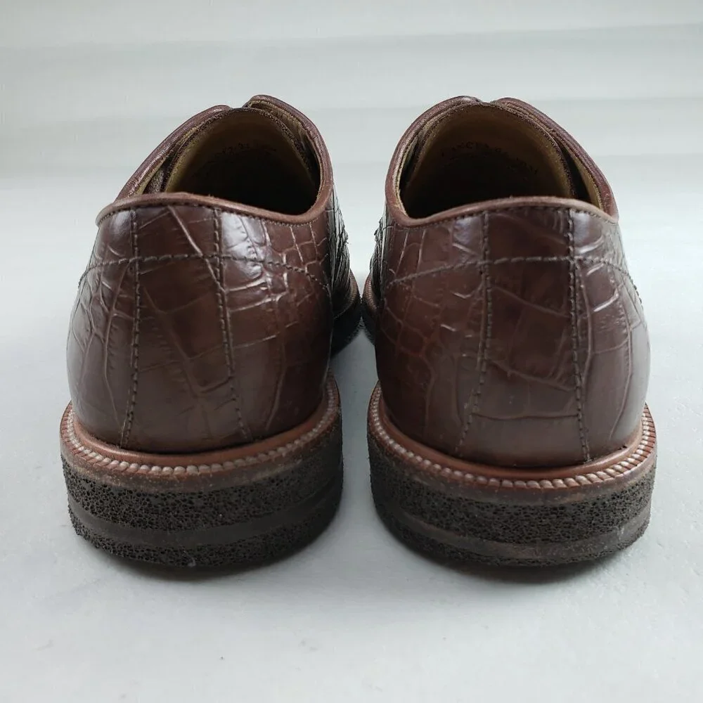 Donald Pliner Lance Derby Shoe Mens 10 M Brown Leather Lace Up Croc Embossed